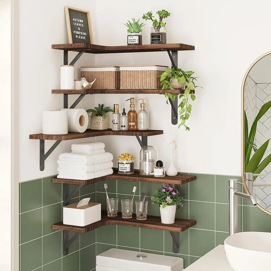 XMSJ Floating Shelves Wall Mounted Rustic Wood Corner Shelf Decor