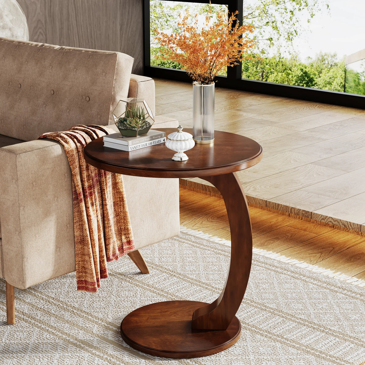 Tribesigns Round C Shaped End Table Modern Living Room Furniture