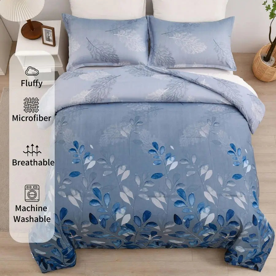 Floral Cotton Comforter Set 3-Piece Reversible Bedding