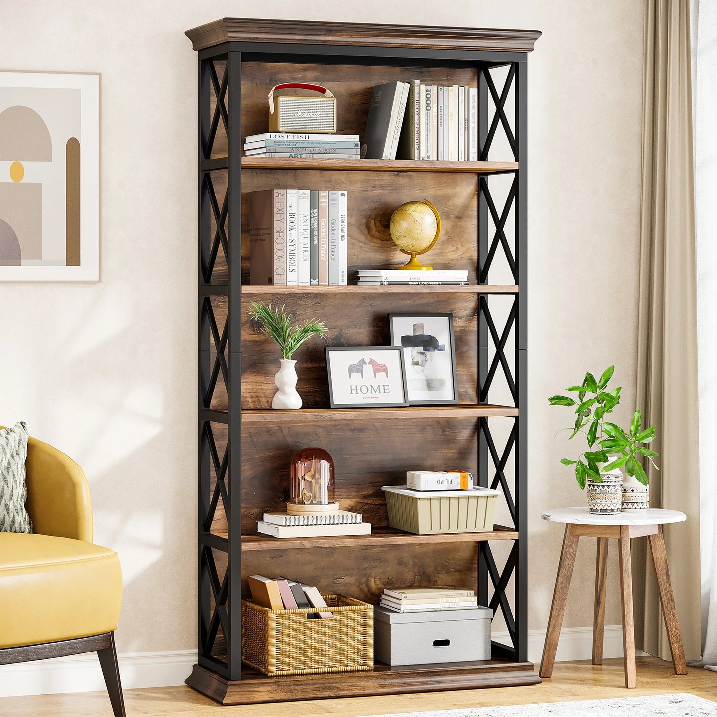 Tribesigns 6-Tier Bookcase Industrial Style Floor Standing Shelves