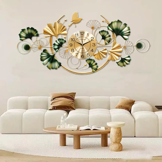 3D Ginkgo Leaf Metal Wall Clock Silent Boho Decor