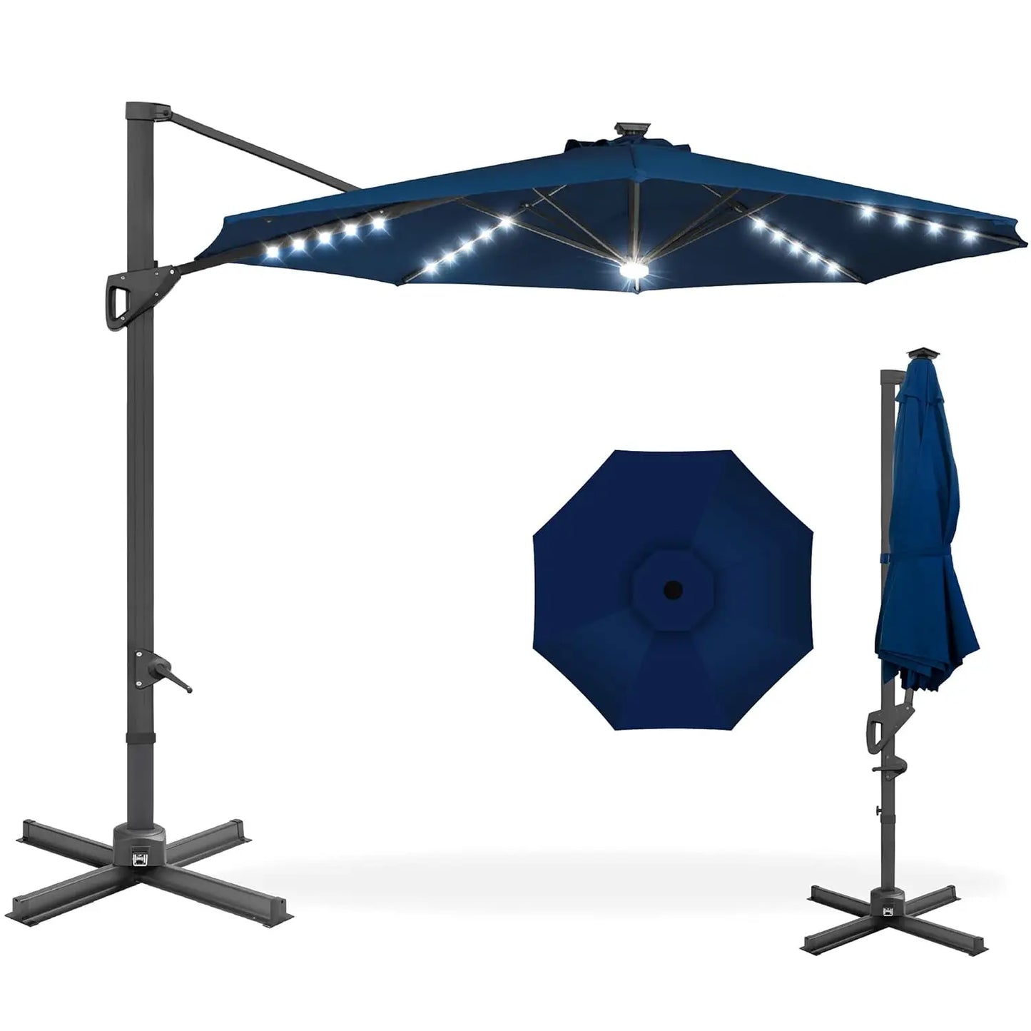 Cantilever Solar LED Patio Umbrella 360-Degree Rotation