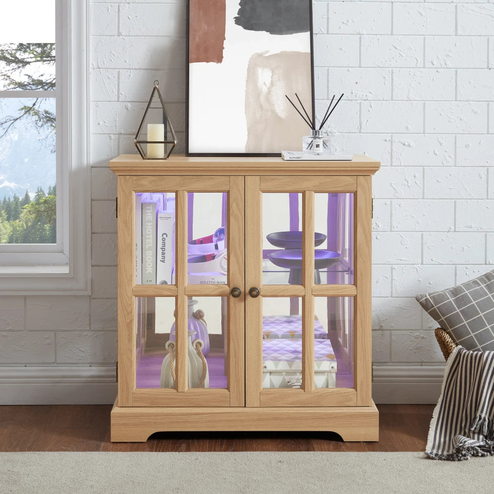 LED Curio Display Cabinet With Adjustable Shelves And Lattice Doors