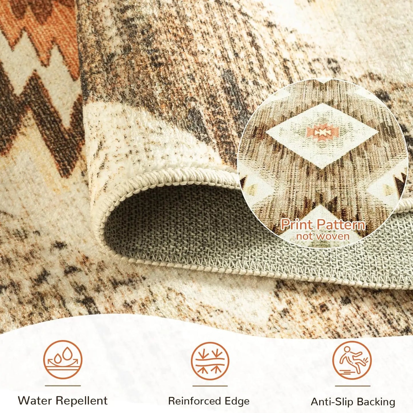 Washable Non Slip Area Rug With Tribal Western Print