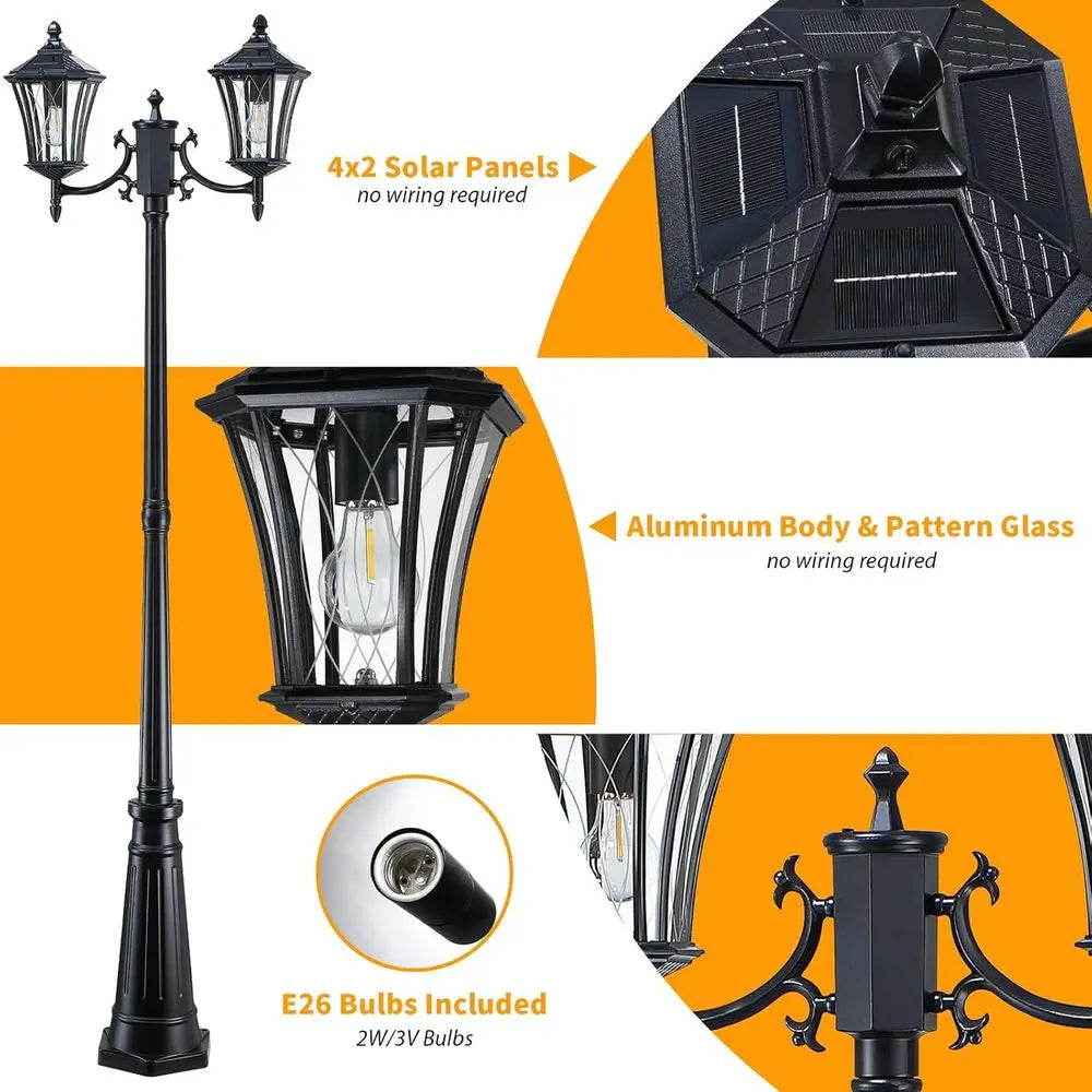 Solar Post Light 2-Head Dusk to Dawn Outdoor