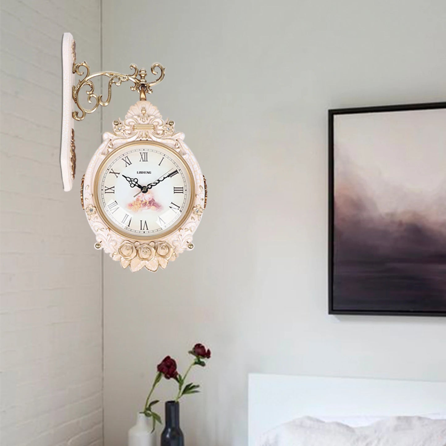 Double Sided Modern Wall Clock Quartz Glass And Metal Decor