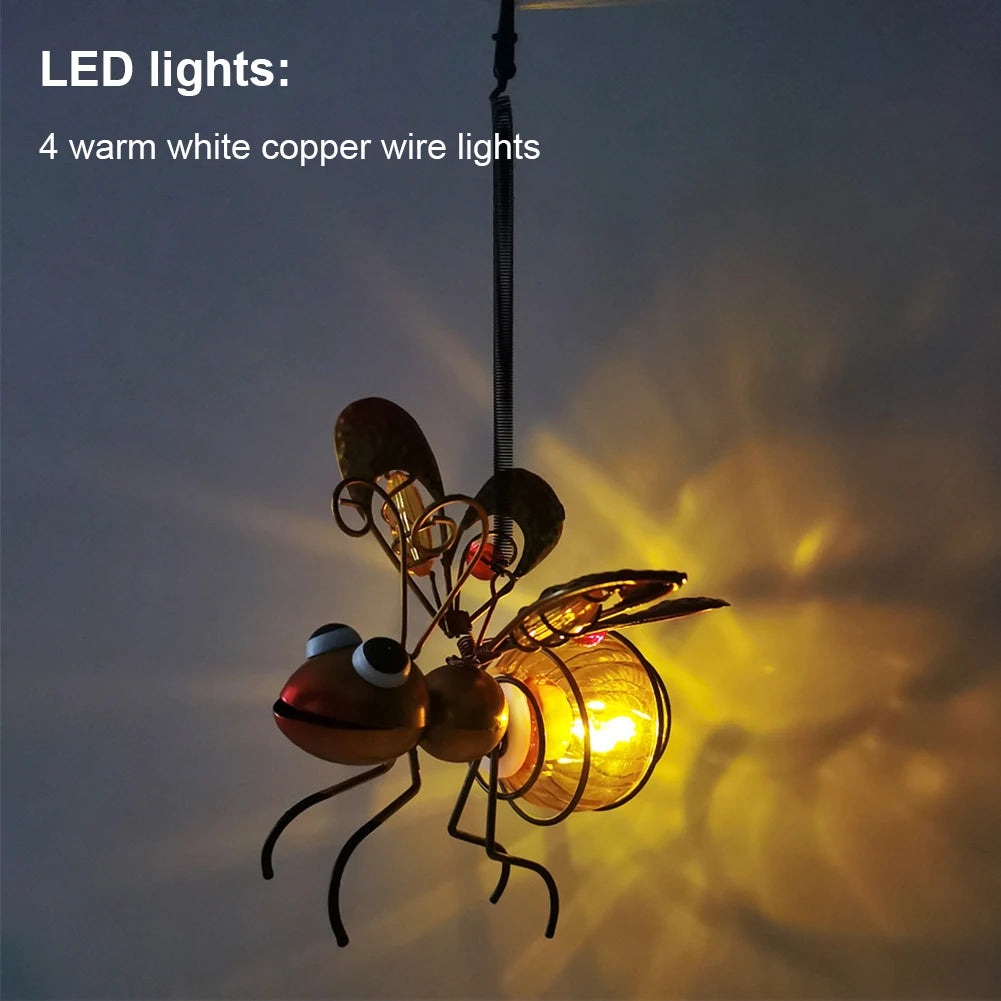 Solar Iron Insect Statue With LED Fairy Lights Outdoor
