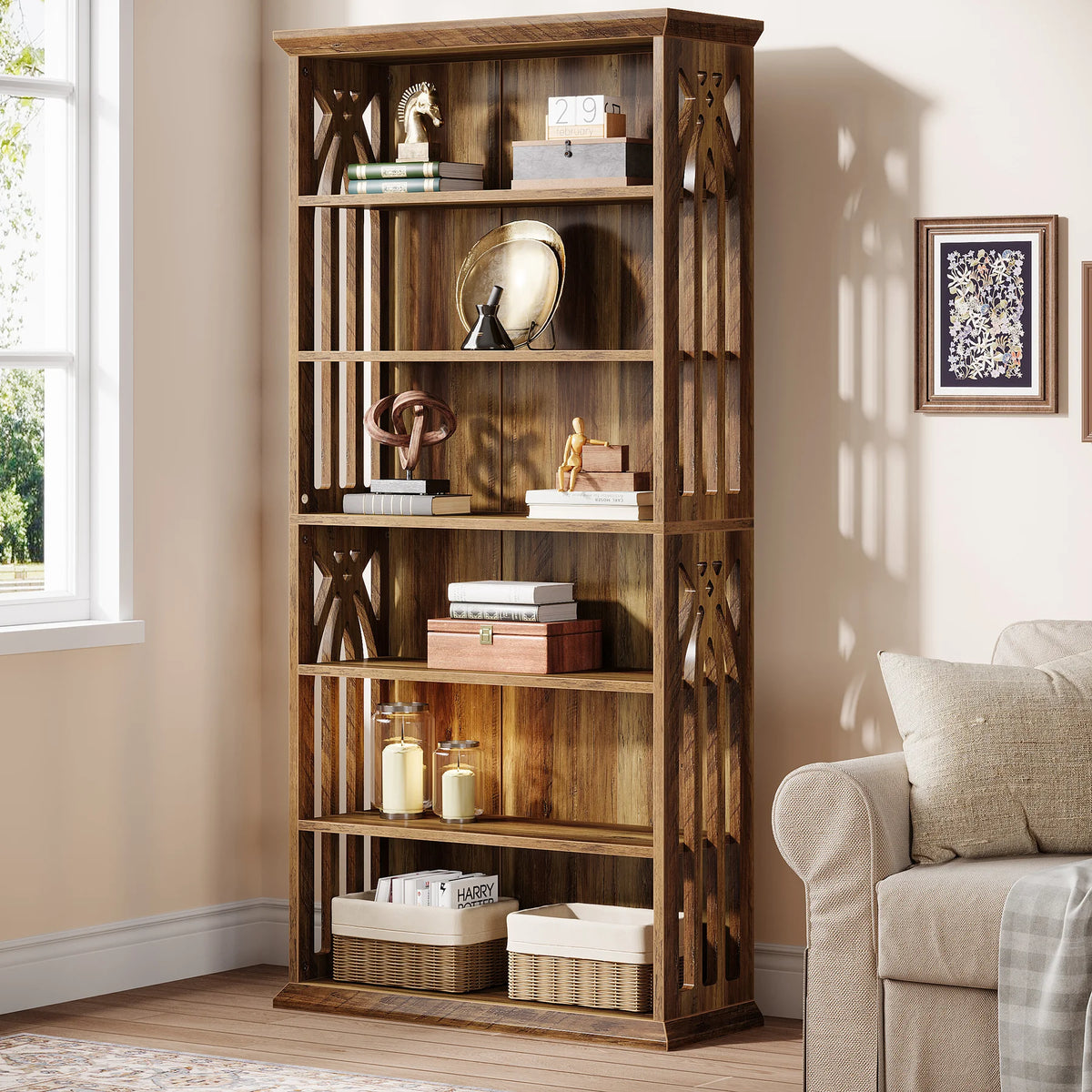 Tribesigns Six Tier Freestanding Wooden Display Bookshelf Bookcase