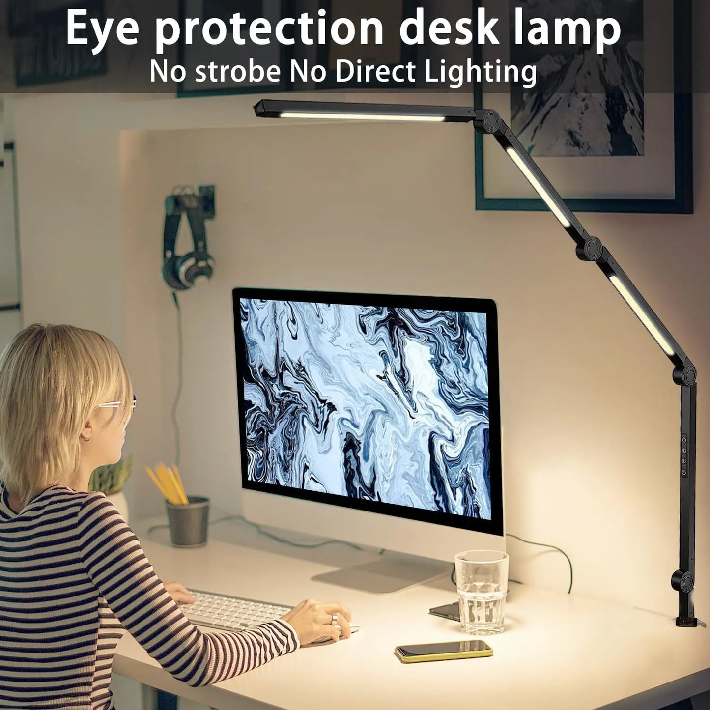 LED Desk Lamp With Clamp Flexible Swing Arm 4 Lighting Modes 5 Brightness Levels