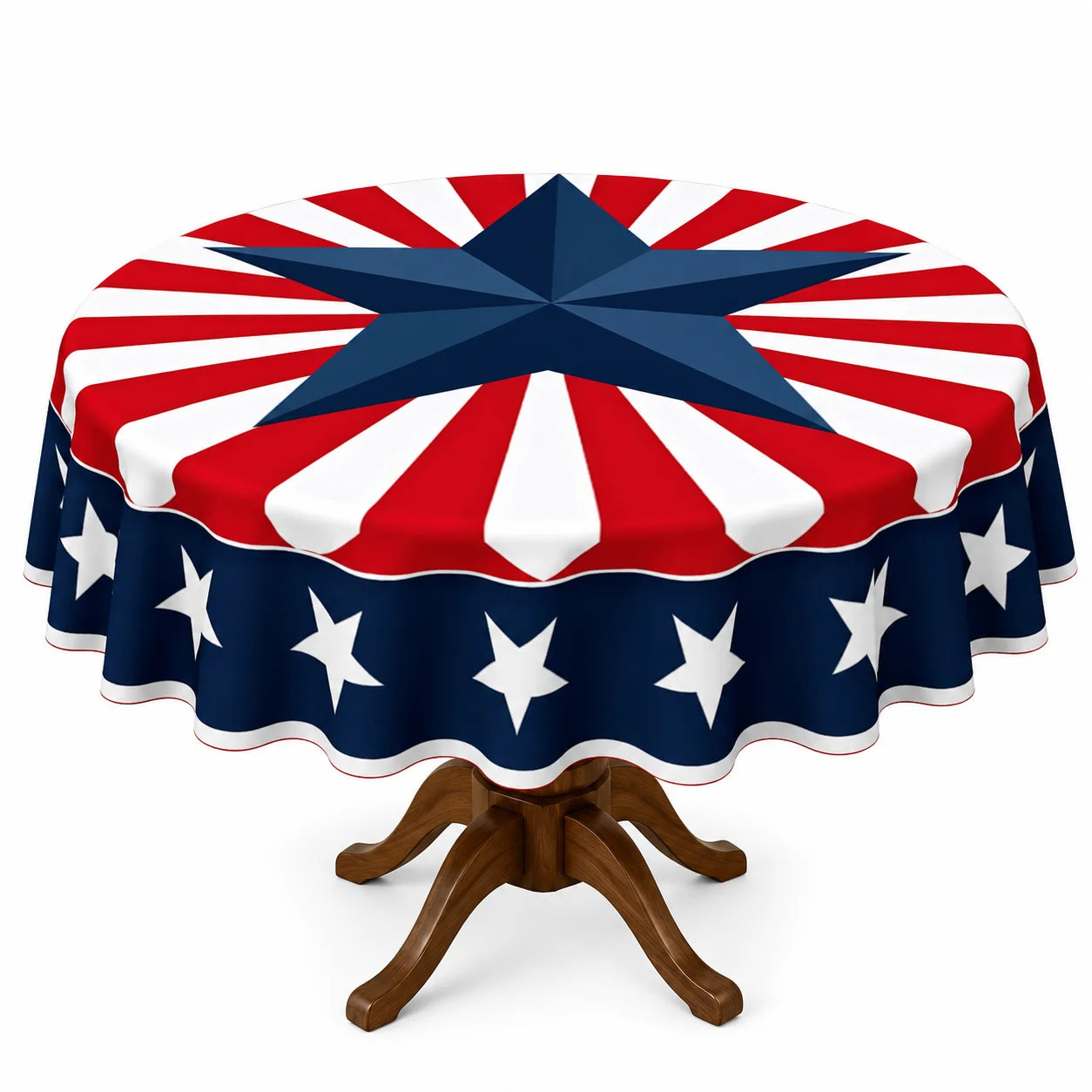 Patriotic Round Tablecloth With Star Stripes Print