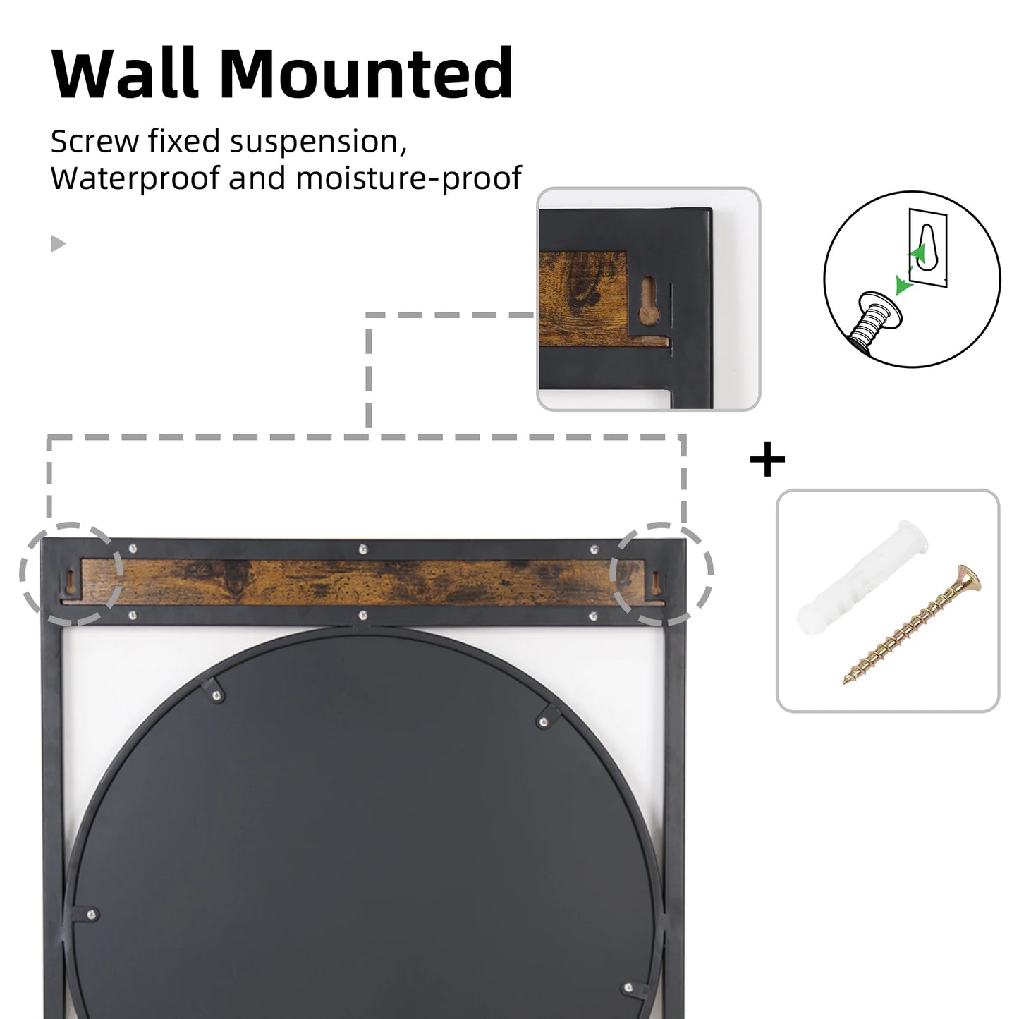 Industrial Metal Wood Frame Wall Mirror for Bathroom