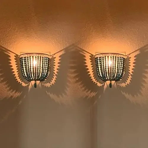 Industrial Retro Wood Bead Wall Lamp E14 Loft Bedroom Cafe
