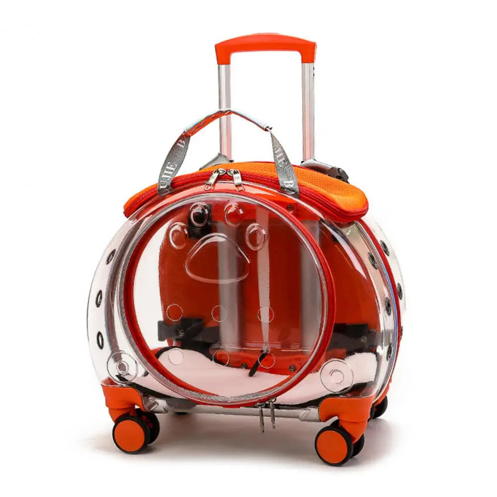 Portable Pet Trolley Case With Clear Vents And Silent Wheels