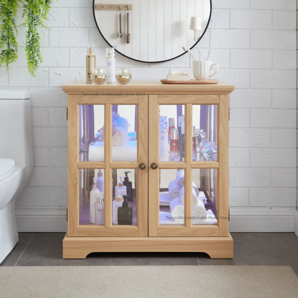 LED Curio Display Cabinet With Adjustable Shelves And Lattice Doors