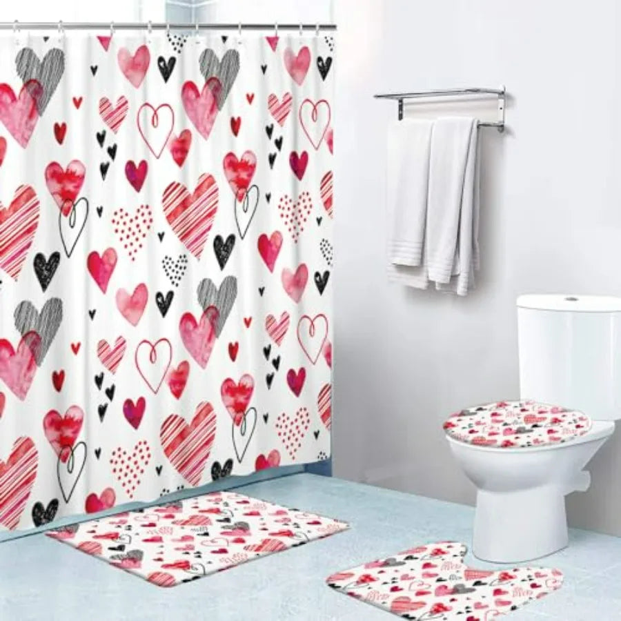Bathroom Shower Curtain Set With Non Slip Rugs Bath Mat
