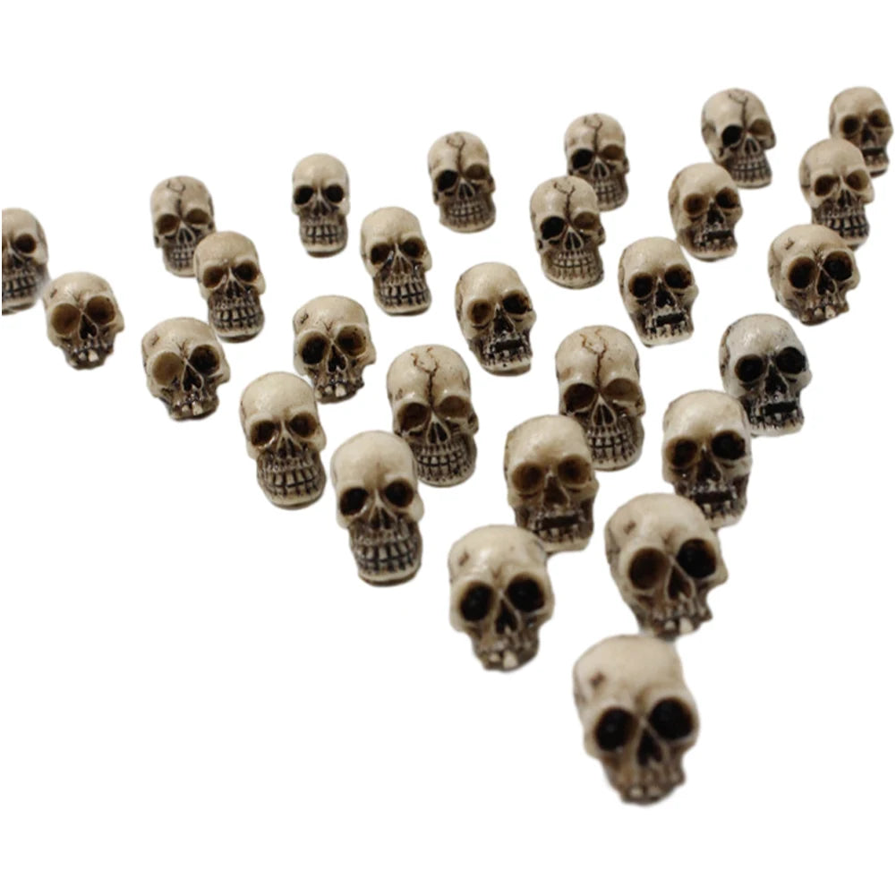 20 Mini Skull Figurines Halloween Resin Decor Collection