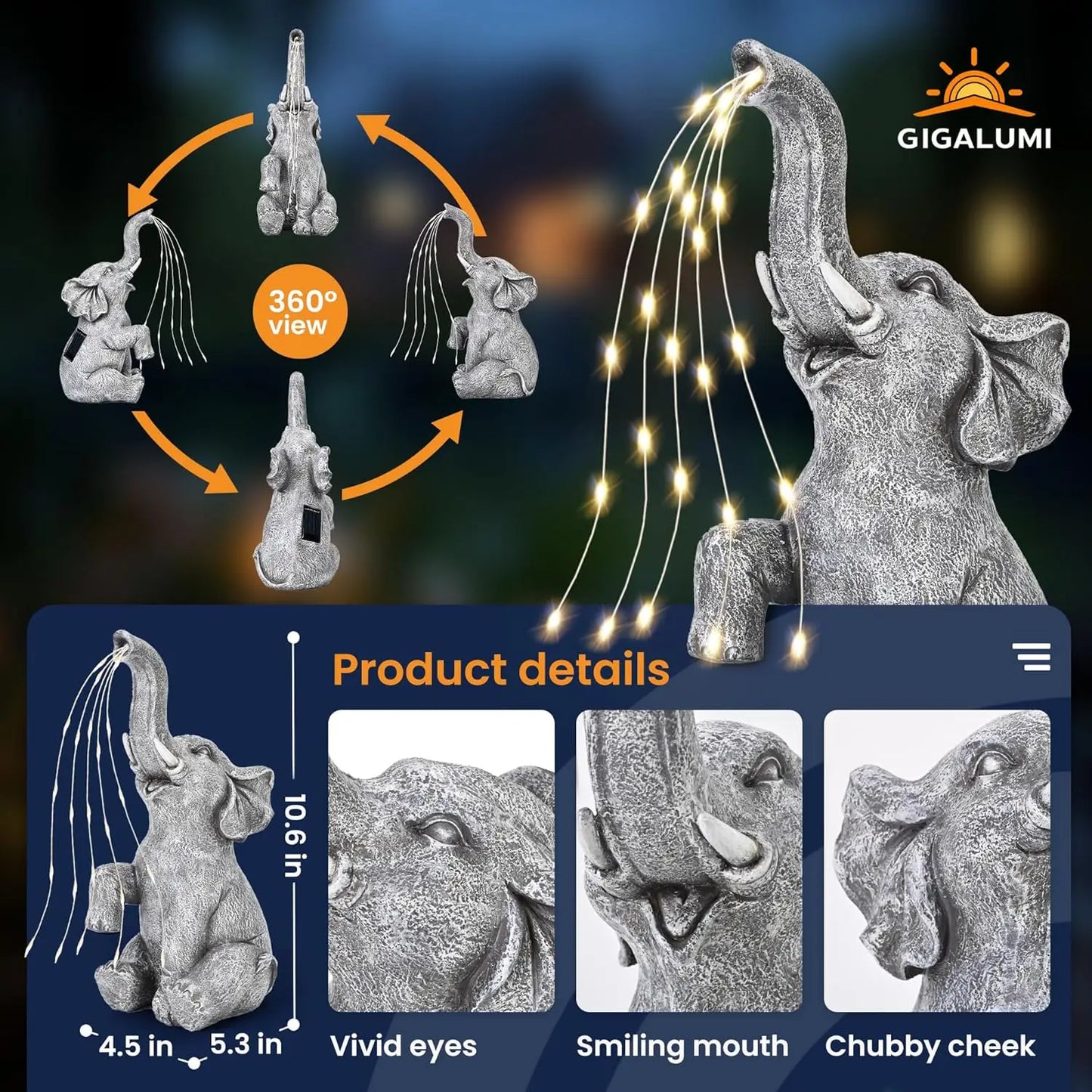 Solar Garden Elephant Watering Statue Outdoor Decor