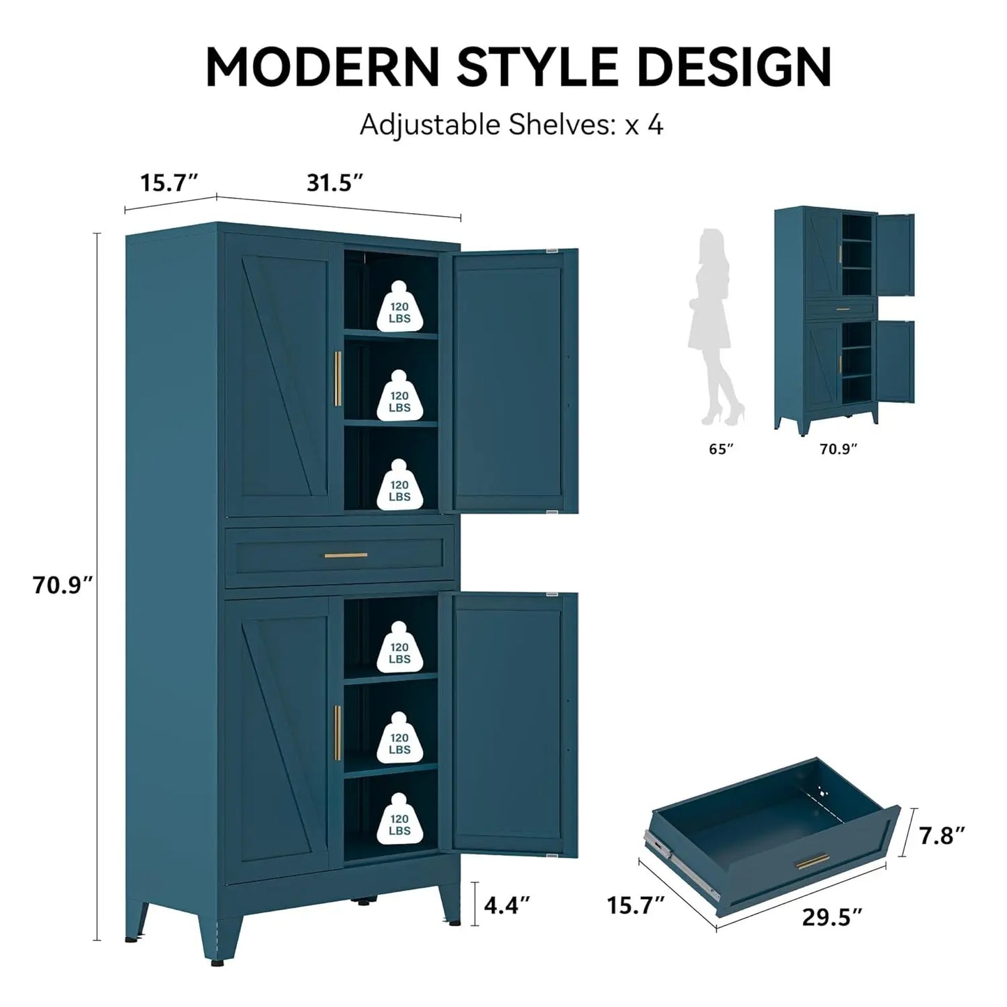 Pantry Cabinet With Drawer And Adjustable Shelves Unit