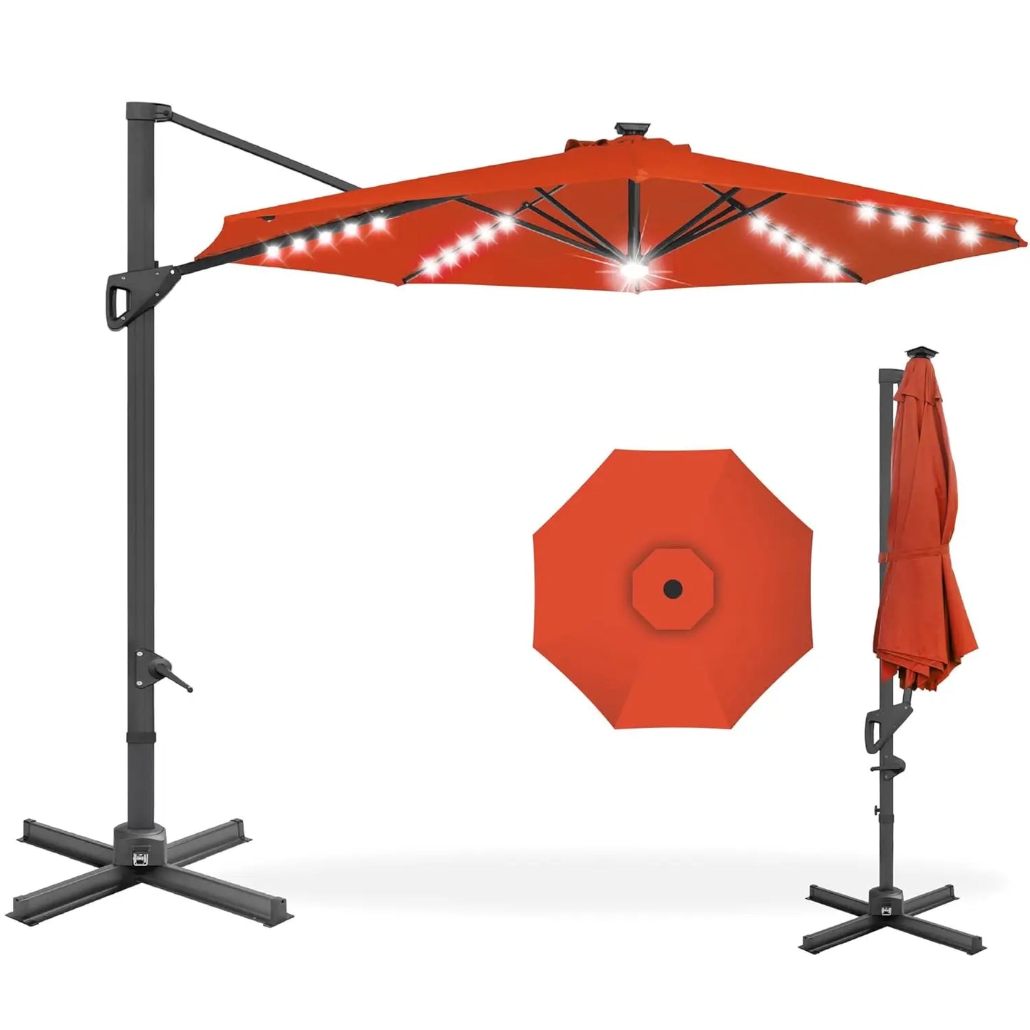 Cantilever Solar LED Patio Umbrella 360-Degree Rotation
