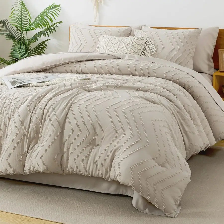 Bed In A Bag 7-Piece Comforter Set With Sheets Chevron Tufted Boho Luxury