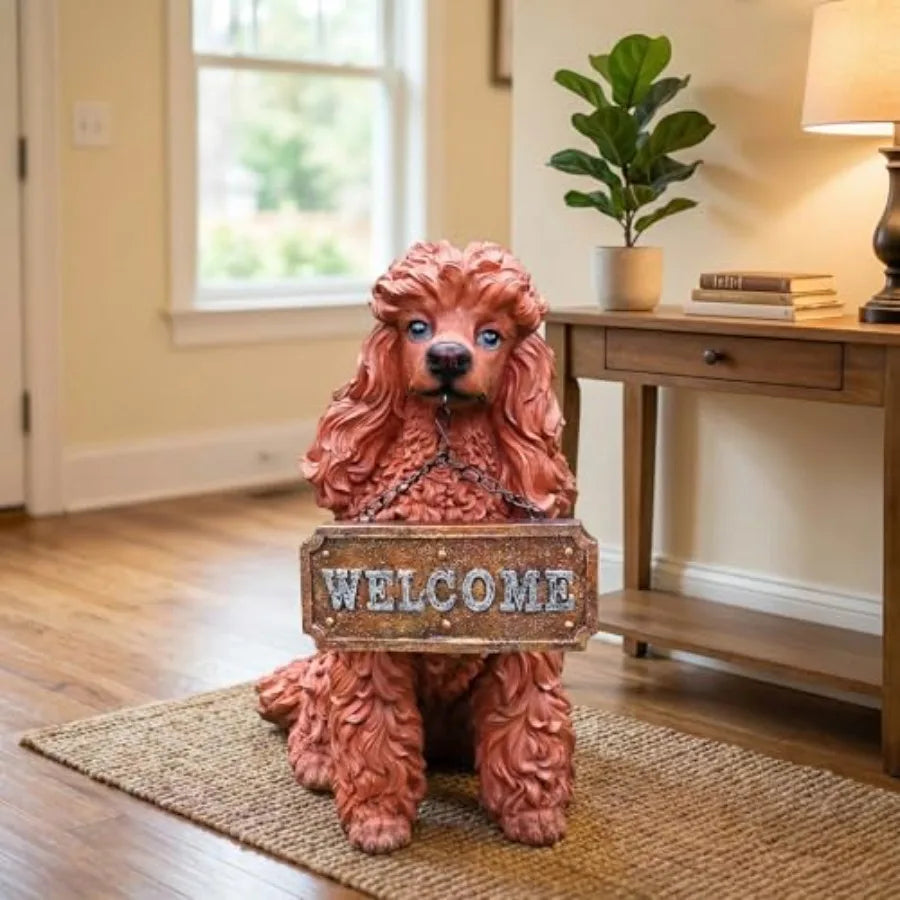SHXI Outdoor Poodle Dog Statue Welcoming Solar Lantern