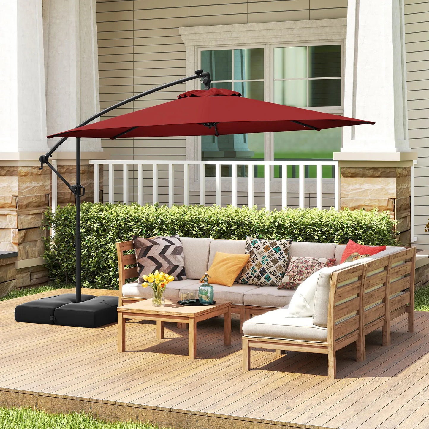 LIFEZEAL Offset Hanging Umbrella With LED Lights For Patios