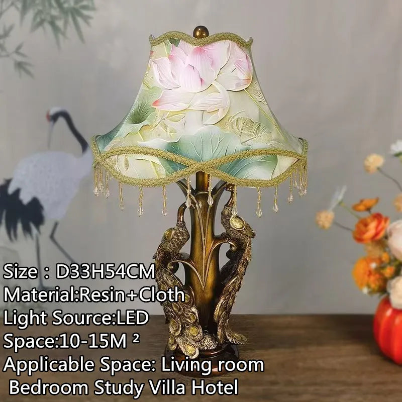 American Retro Peacock Table Lamp LED Contemporary Decor