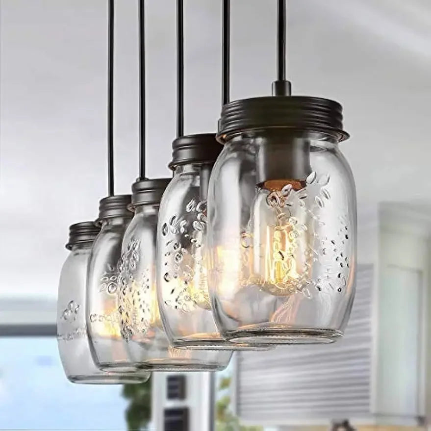 Bymaocar Industrial Mason Jar Pendant Chandelier Ceiling Lighting