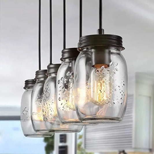 Bymaocar Industrial Mason Jar Pendant Chandelier Ceiling Lighting
