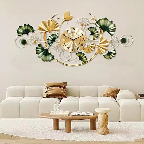 3D Ginkgo Leaf Metal Wall Clock Silent Boho Decor