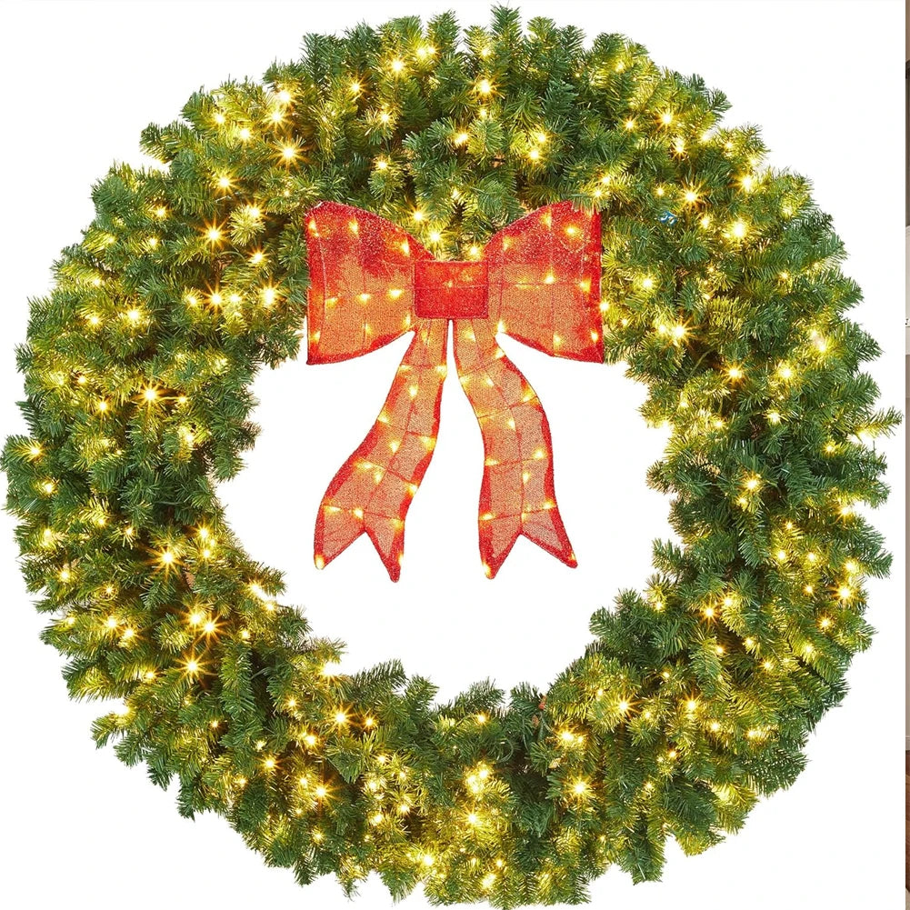 Studyset Pre Lit Christmas Wreath With Bow Indoor Outdoor Decor