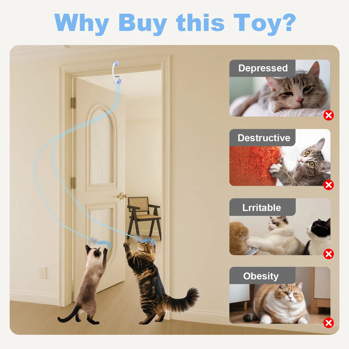 Cityflee USB Rechargeable Electric Door Hanging Interactive Cat Toy