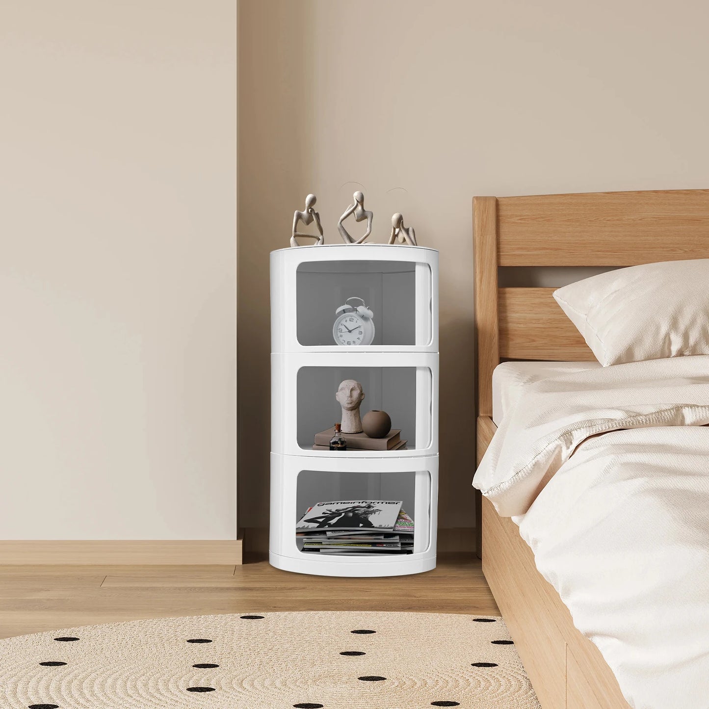 Round Bedside Cabinet With Three Drawers For Bedroom And Living Room