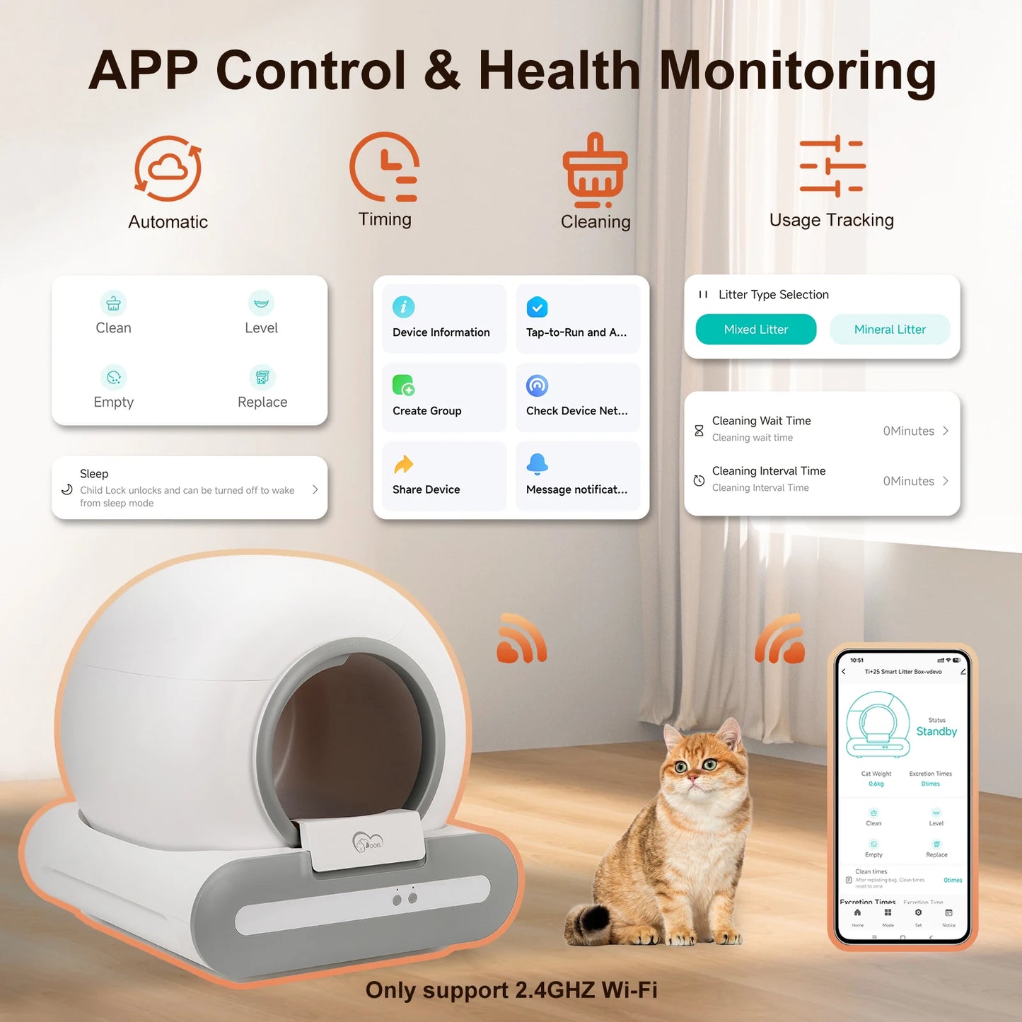 DOEL Self Cleaning Cat Litter Box With App Control 2.4G