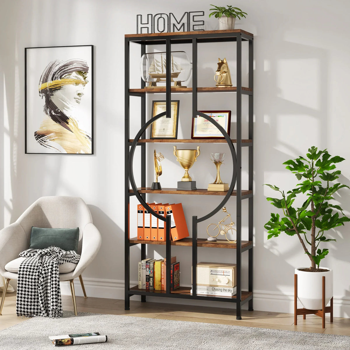 Tribesigns Industrial Bookshelf With Open Shelves And Metal Frame