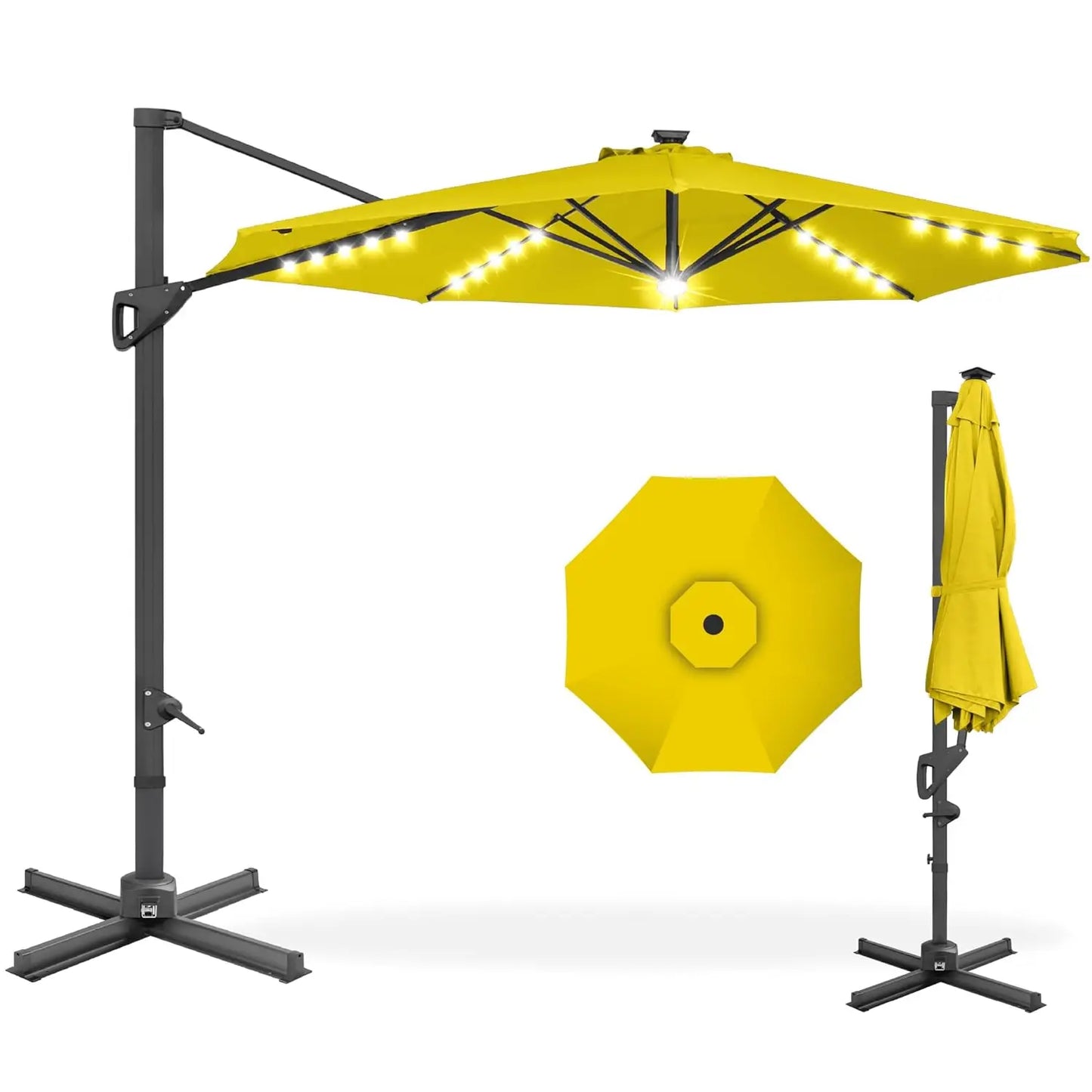 Cantilever Solar LED Patio Umbrella 360-Degree Rotation