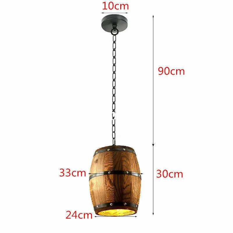 Hanging Vintage Wine Barrel Pendant Light Rustic Wood Ceiling Lamp