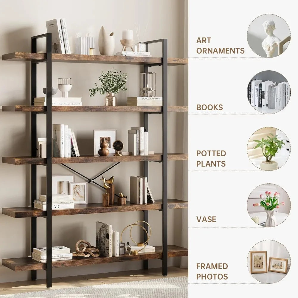 XIUWO Heavy Duty Five Tier Industrial Bookcase For Home Office