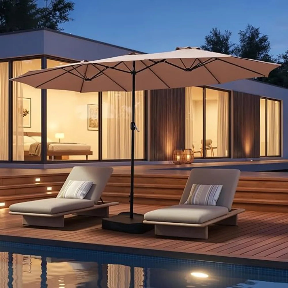 Outdoor Double Sided Rectangular Patio Umbrella With Base