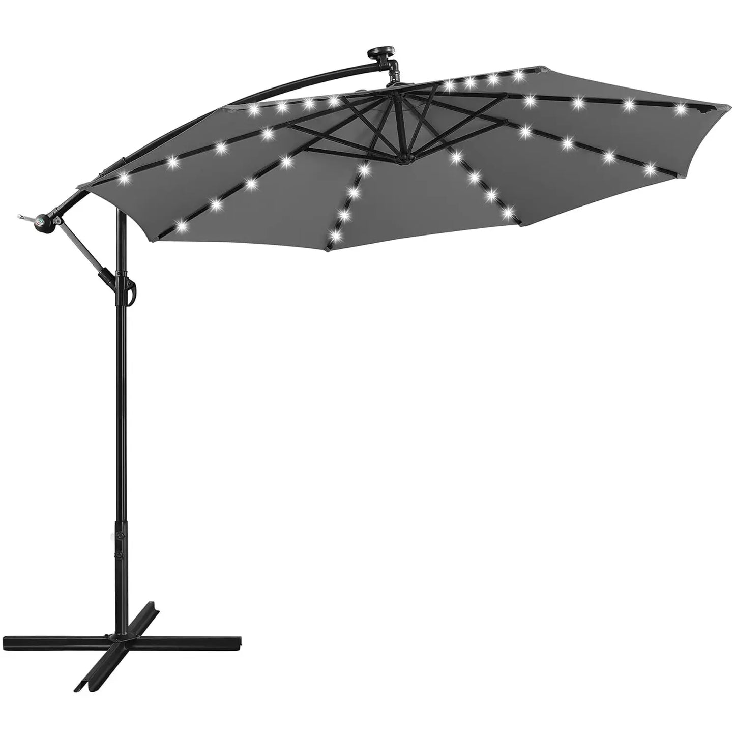 Solar Offset Cantilever Umbrella With 32 LED Lights Outdoor Patio