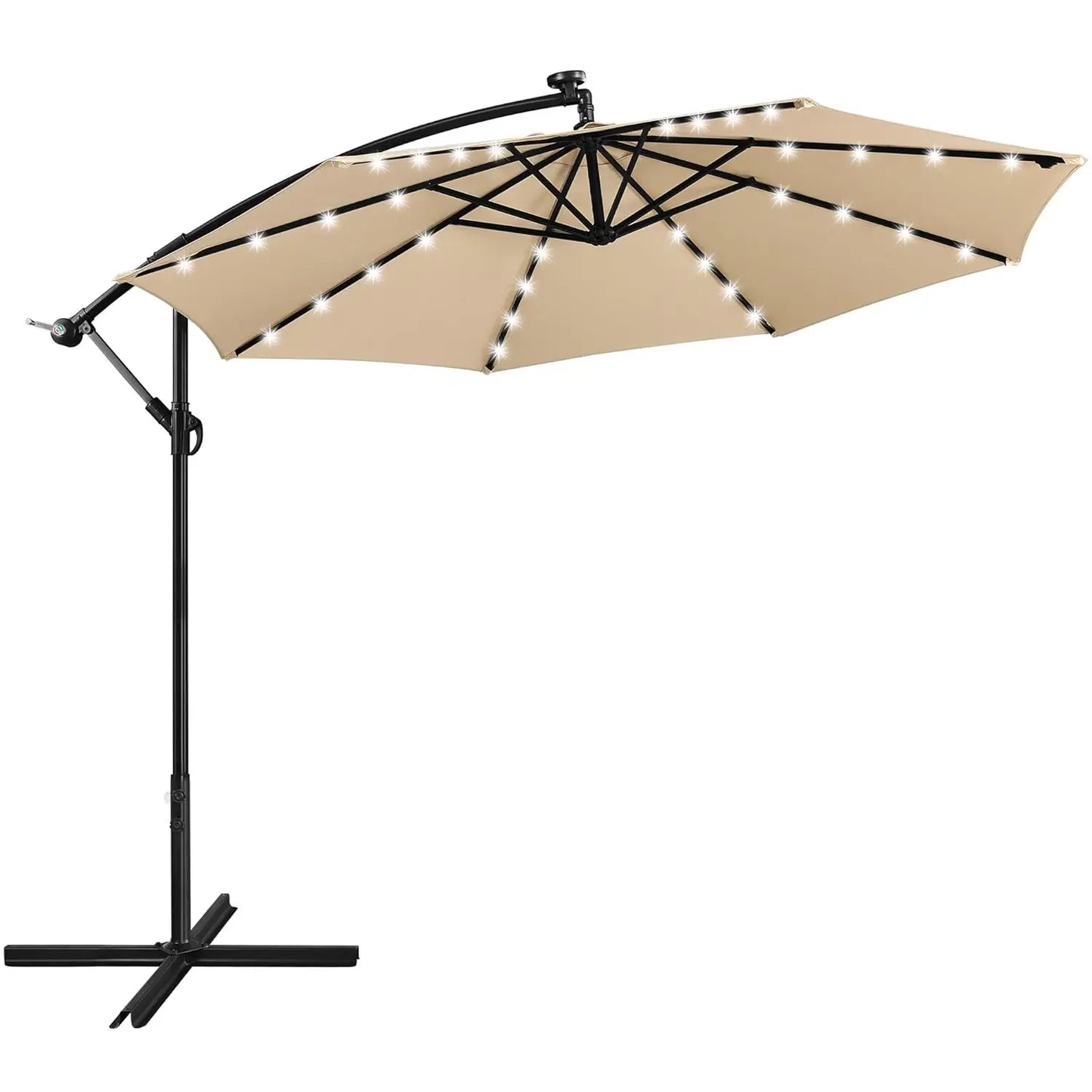 Solar Offset Cantilever Umbrella With 32 LED Lights Outdoor Patio