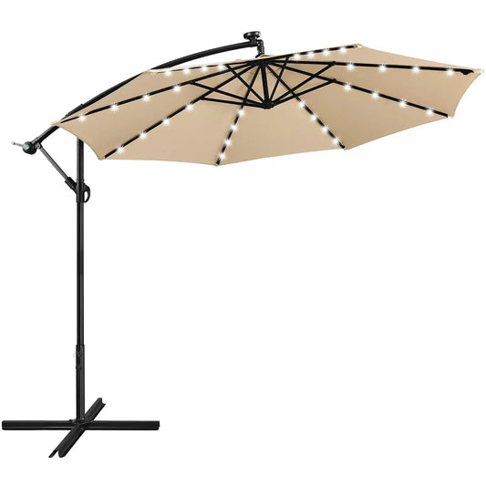 Solar Offset Cantilever Umbrella With 32 LED Lights Outdoor Patio