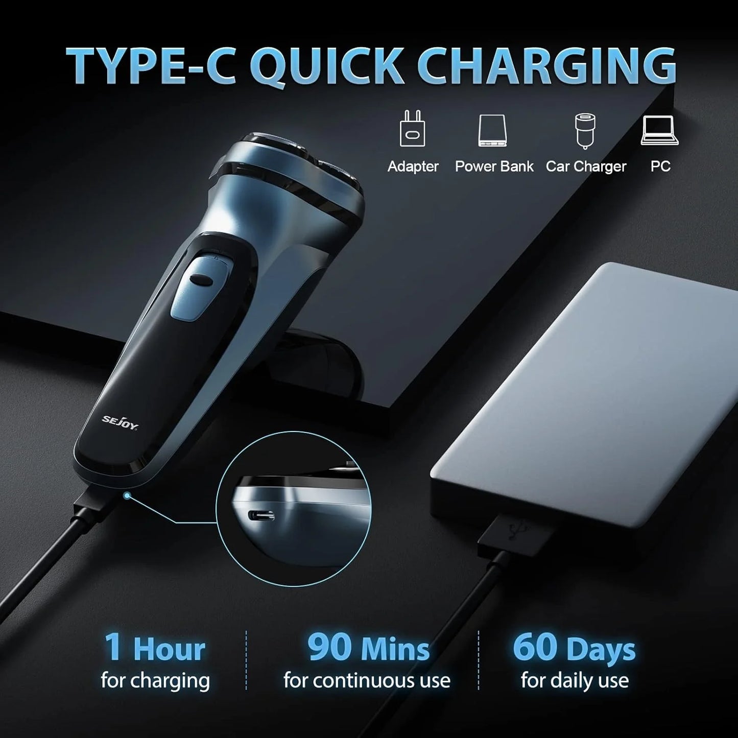 Sejoy Electric Razor for Men Rechargeable Shaver with Floating Head