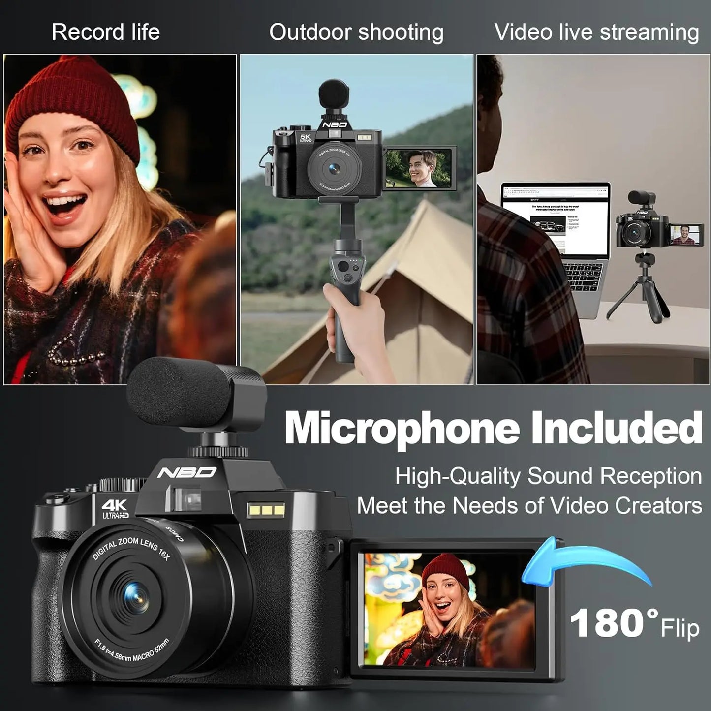 NBD 4K Digital Cameras For Photography And Travel Vlogging