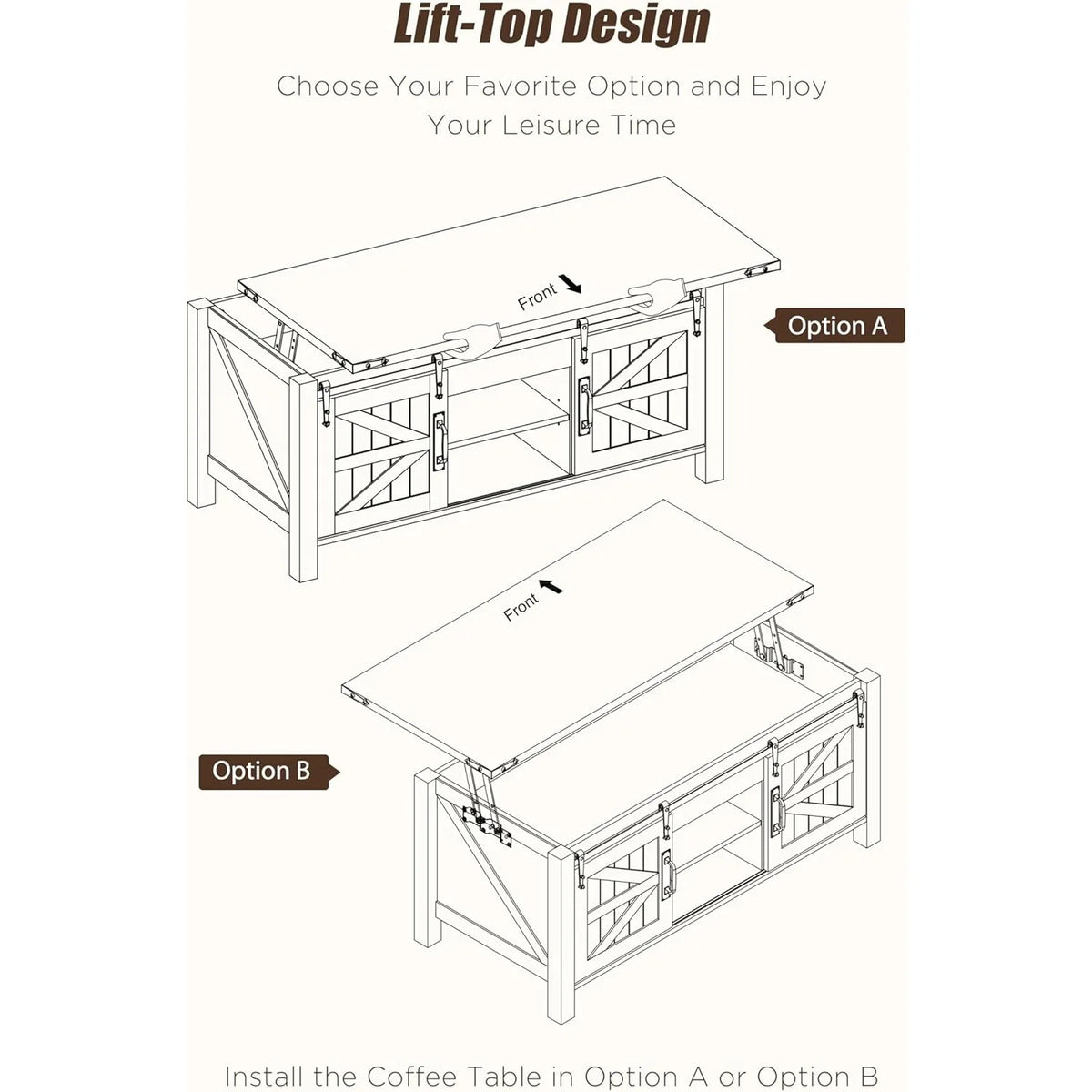 XIUWO Farmhouse Lift Top Coffee Table With Hidden Storage