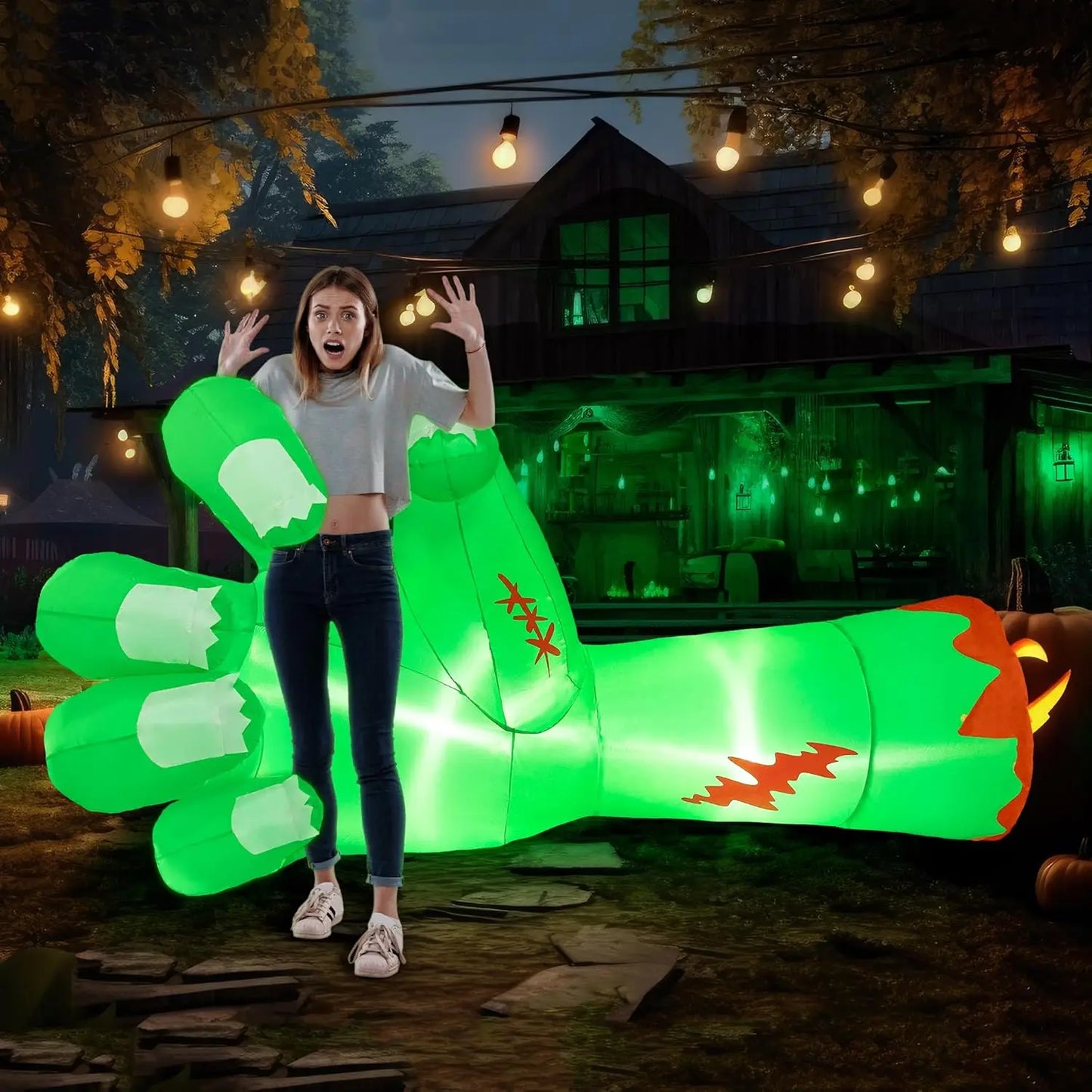 Joyfy Broken Hand Zombie Arm Inflatable With LEDs For Halloween Decor