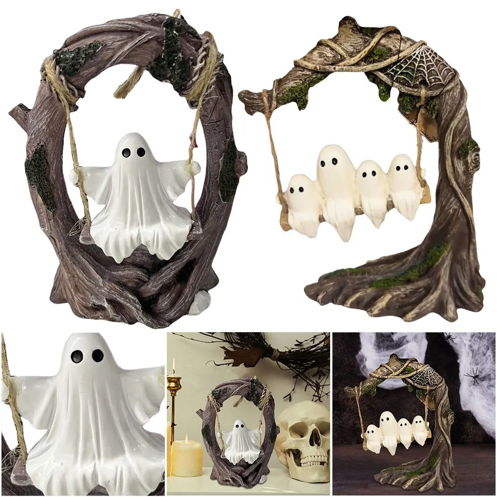 Shunmaii Halloween Swing Ghost Figurine Resin Ornament For Desk