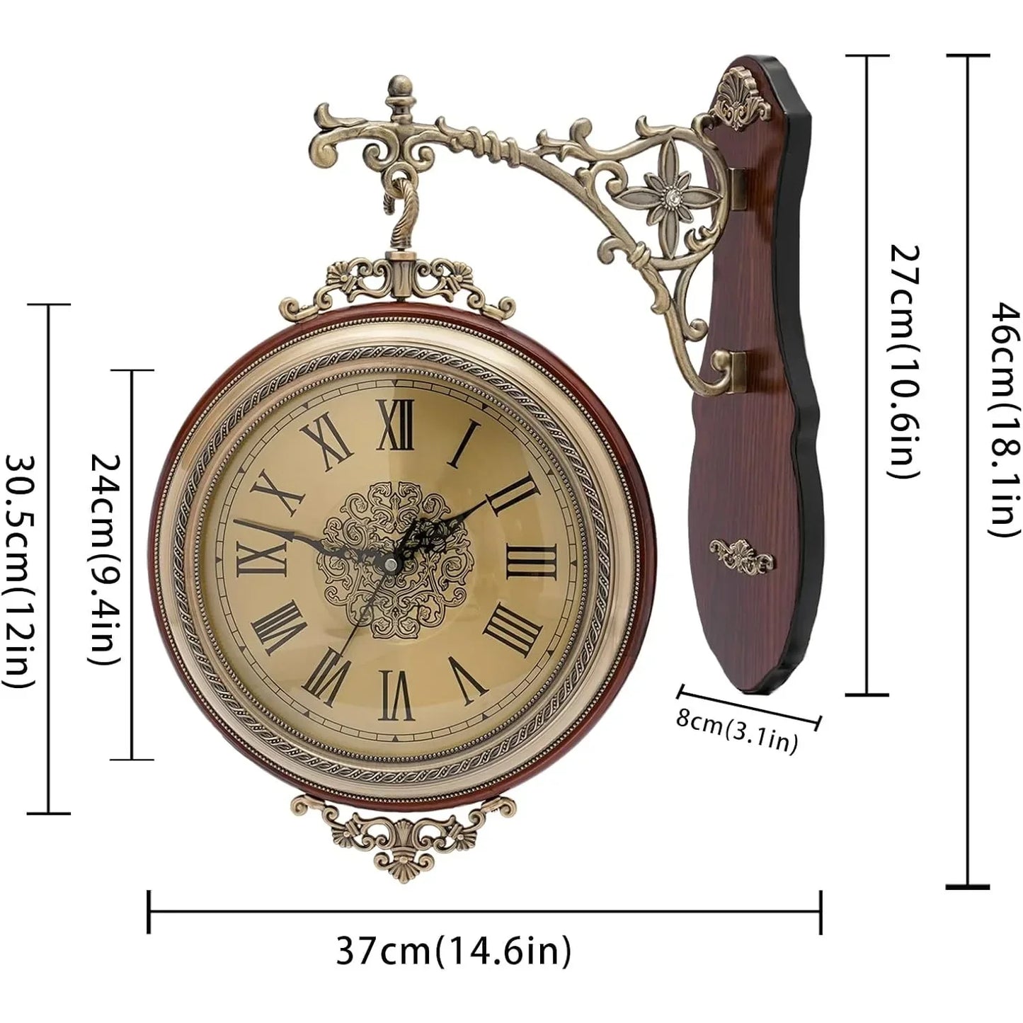 Double Sided European Alloy Wall Clock Non Ticking Silent