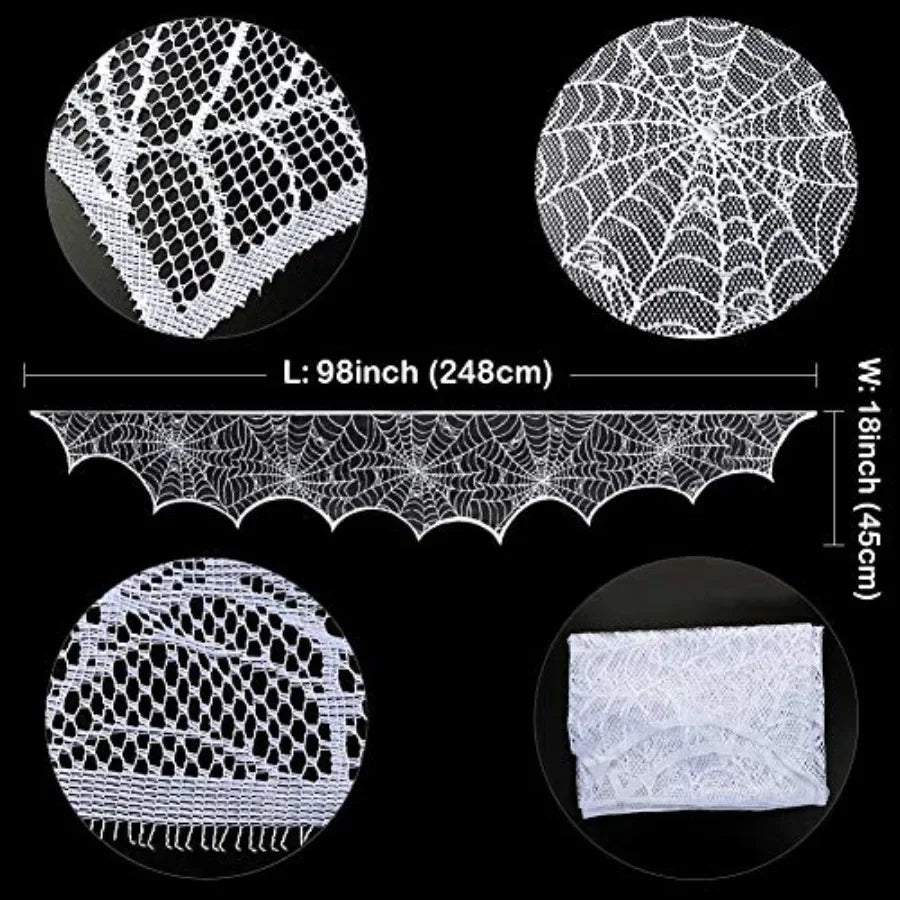 Halloween Lace Spiderweb Fireplace Mantel Scarf Decor