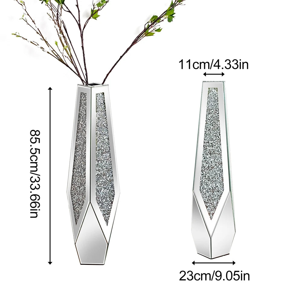 Crushed Diamond Mirrored Floor Vase Glass Crystal Stand